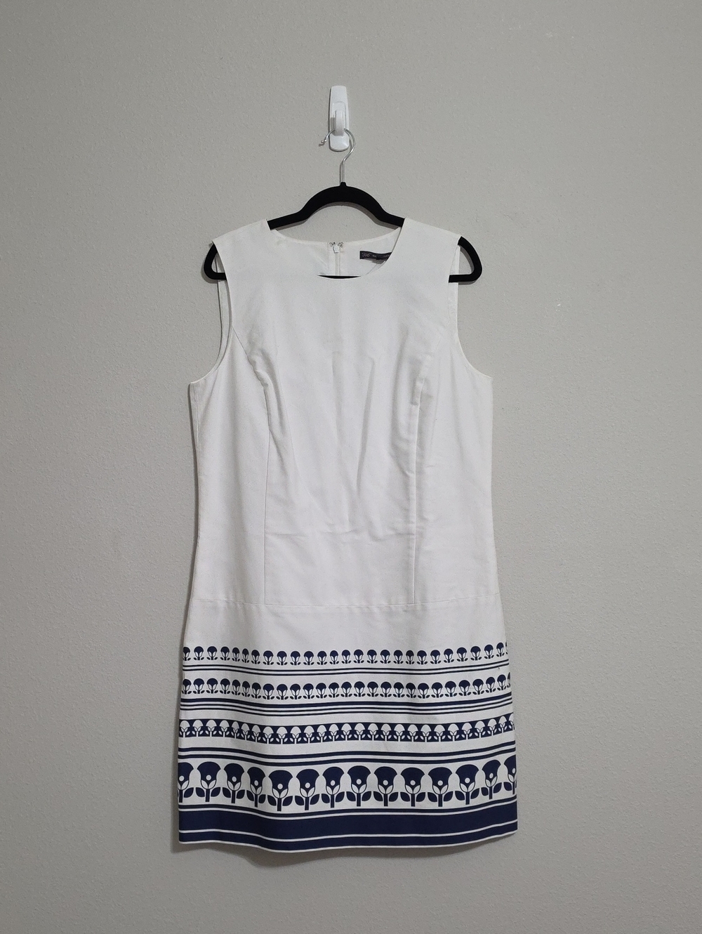 Women's Brooks Brothers '346' Sleeveless White Dress Navy Border Print Size 14